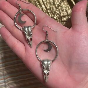 Crow Skull and Moon Earrings